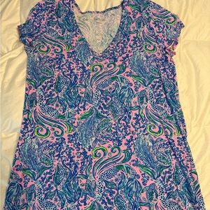 Lilly Pulitzer Etta Short Sleeve Lilac Rose We Mermaid. Size XL. NWOT